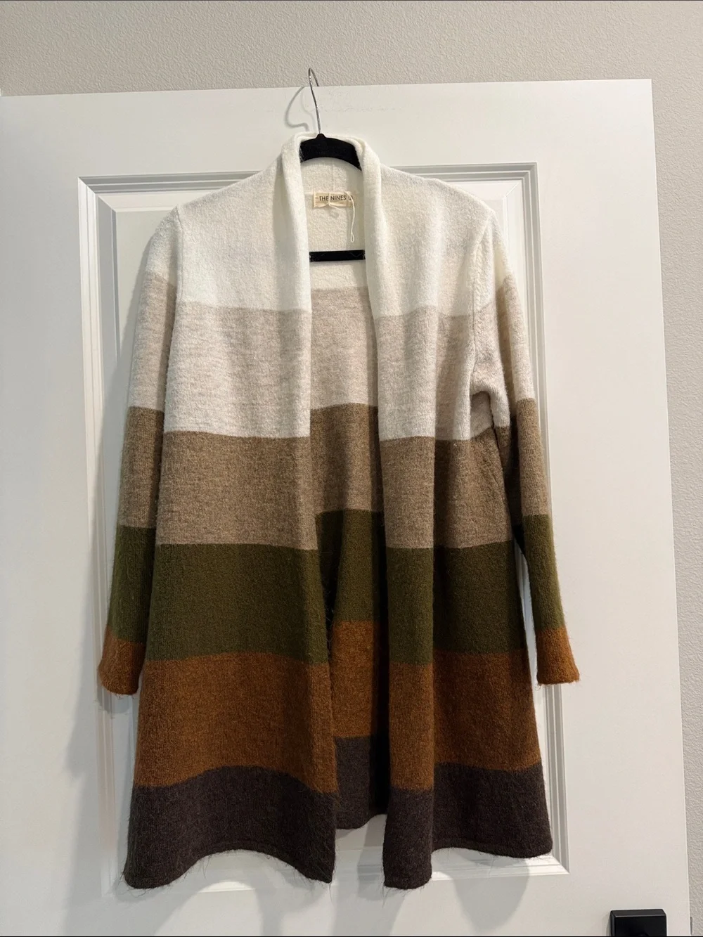 The Nines Cozy Striped Open Cardigan Sweater - Neutral Multi sz s
